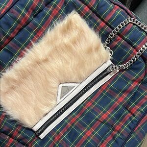 Kendall & Kylie Faux Fur Chain Strap Clutch - light pink